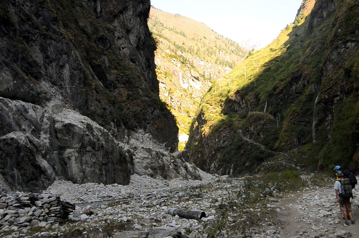 07 The Trail From Tal Towards Khotro With The New Road Being Constructed Across The Marsyangdi River On The Annapurna Circuit 